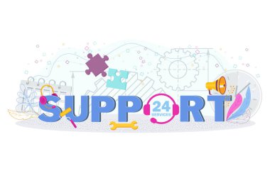 Teknik müşteri desteği çevrimiçi. Düz İşletme tipografisi.