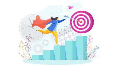 Career growth girl. Girl runs up the ladder of success. clipart