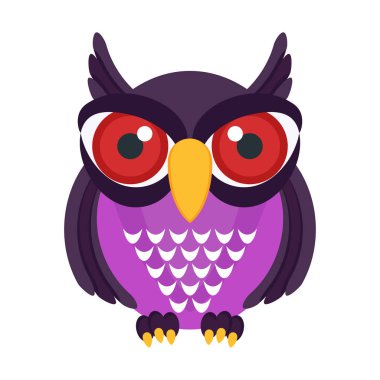 Kırmızı gözlü kötü baykuş. Düz vektör karikatür kuş.