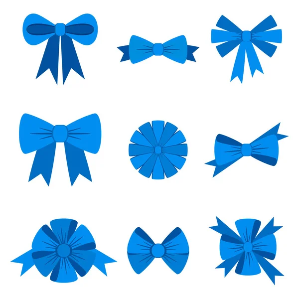 Elegantes lazos azules de una cinta ancha. Decoración para tarjetas de felicitación — Archivo Imágenes Vectoriales