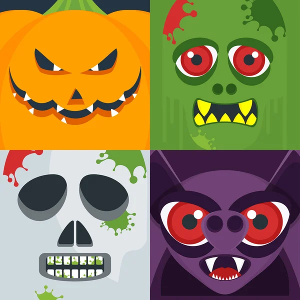 Conjunto de rostos assustadores de personagens de contos de fadas para o Halloween . — Vetor de Stock