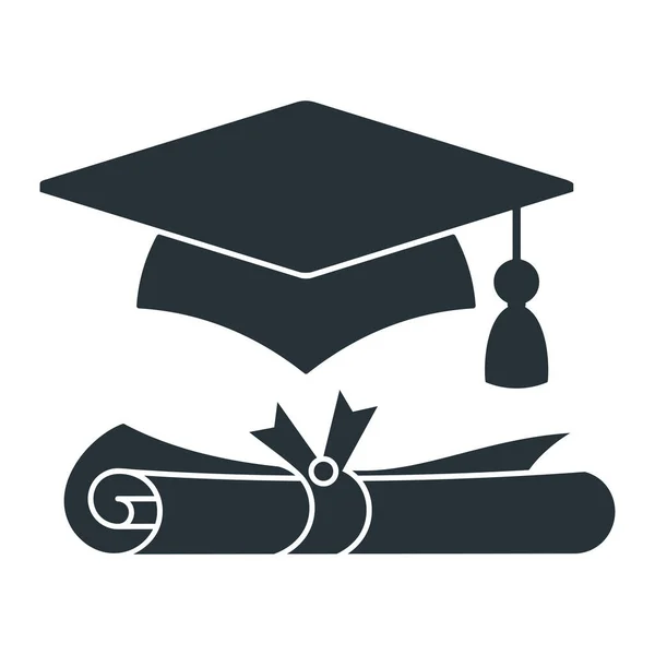 Capa de graduação com vetor diploma ícone preto . —  Vetores de Stock