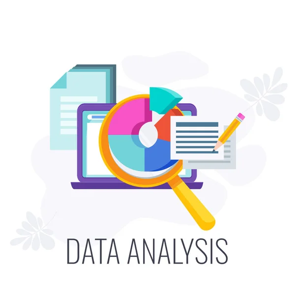 Icono de análisis de datos. Investigación de mercado. Ilustración vectorial plana — Vector de stock