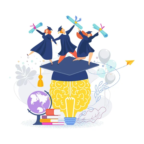 Herzlichen Glückwunsch Absolventen der Abschlussklasse 2020. Flaches Cartoon-Design — Stockvektor