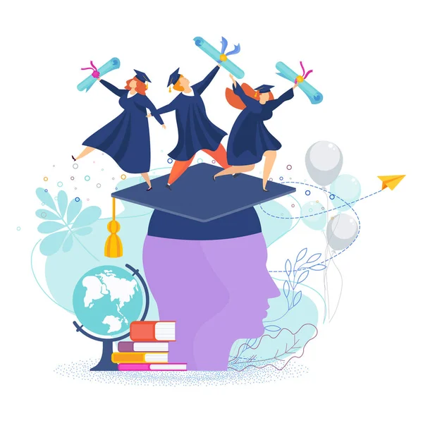 Felicidades graduados 2020 clase de graduaciones. Diseño plano de dibujos animados — Archivo Imágenes Vectoriales