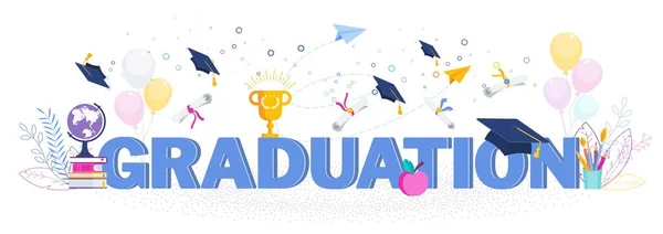 Felicidades graduados 2020 clase de graduaciones. Diseño plano de dibujos animados — Vector de stock