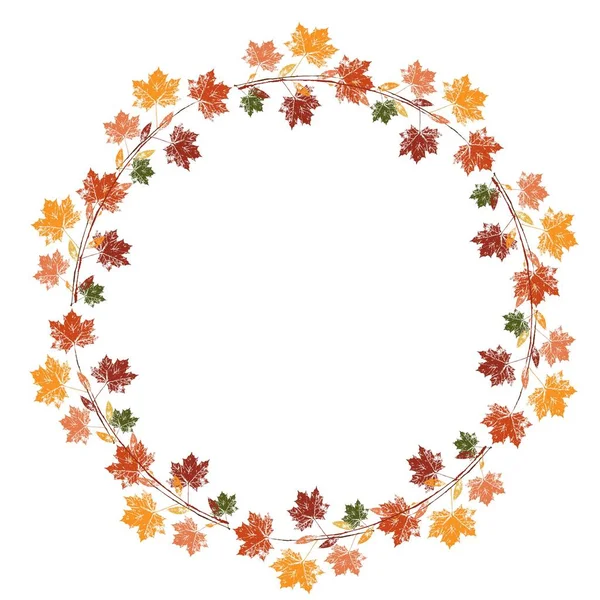 Grinalda de galhos curvos com folhas de outono, botões e flores . — Vetor de Stock