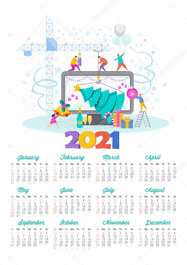 2021 Happy New Year Calendar Tiny People Create A Christmas Card On A Laptop Monitor Design For Cover Of Business Diary Brochure Design Template Card Banner Premium Vector In Adobe Illustrator 2021 calendar greeting cards