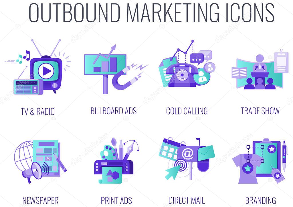 Outbound Infographics Marketing Icons. Flat vector illustration.