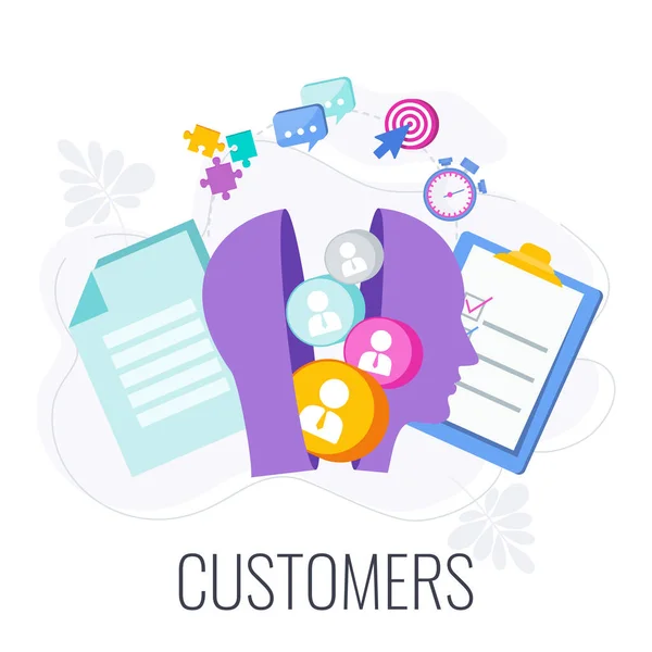 Müşteri, müşteri, tüketici bilgi grafikleri resim grafiği. — Stok Vektör