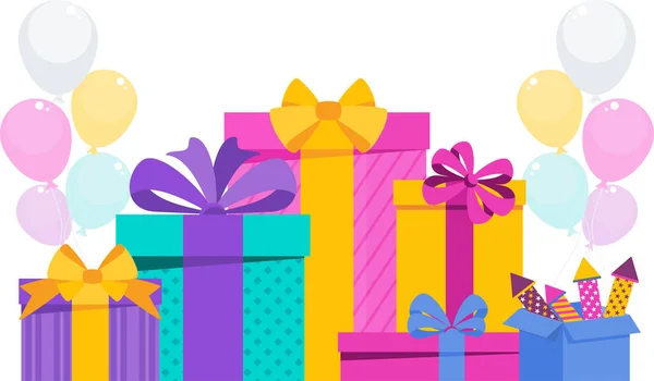 Enorme dozen met geschenken. Platte vectorillustratie. — Stockvector