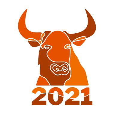 Boğanın başı Siluet, tam yüz, tek bir çizgi ile çizilmiş.