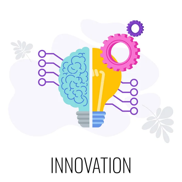 Ikona infografiki innowacji. Pół mózgu, pół lampy. Technika twórcza. — Wektor stockowy
