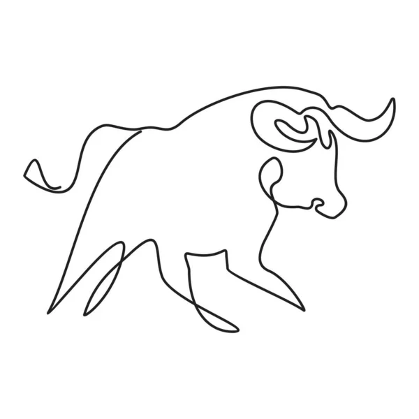 Silhouette of an attacking running bull drawn with one line — Stock Vector