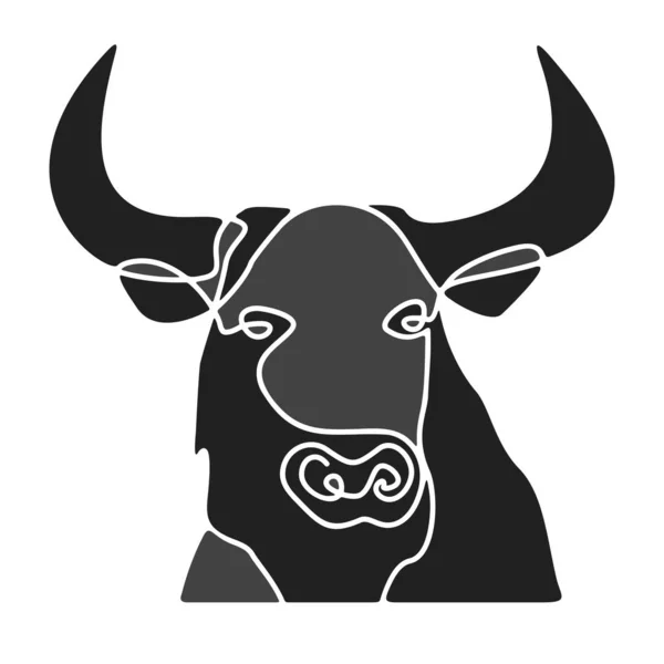 Head of bull Silhouette full face, drawn with one line. — Stock Vector