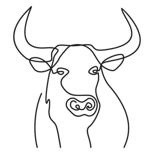 Hlava býka Silueta plná tváře, nakreslená jednou čárou. — Stockový vektor