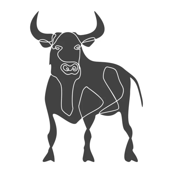 Silhouette de taureau debout, dessinée avec une ligne. Couleur noire — Image vectorielle