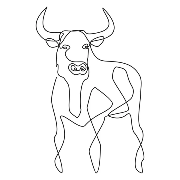 Silueta de toro de pie, dibujada con una línea. — Vector de stock