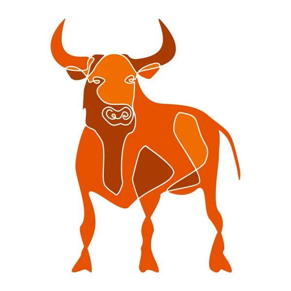 1行で描かれたスタンド牛のシルエット。テラコタ色. — ストックベクタ