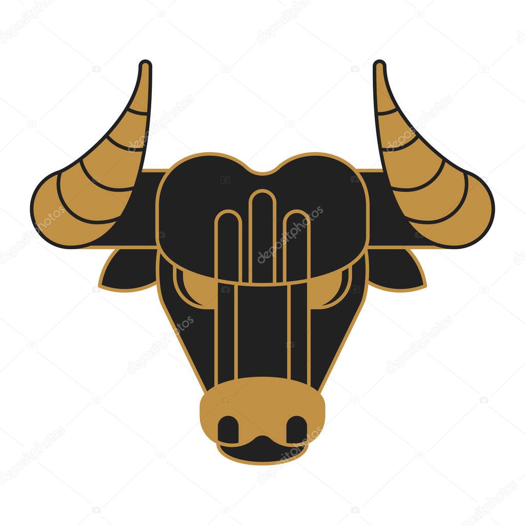 Bull Head outline logo on white background. Zodiac sign ox, cow or bull. Lunar horoscope, calendar. Flat vector illustration.