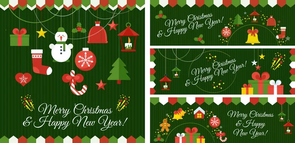 Рождественская векторная открытка и баннеры с иконкой. Поздравительное награждение — стоковый вектор