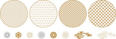 Geometrik ve çiçekli yuvarlak dekoratif elementler.