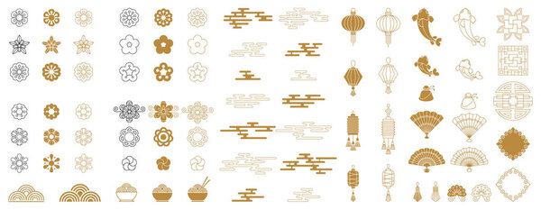 Set of Chinese new year greeting card decoration.