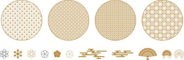 Geometrik ve çiçekli yuvarlak dekoratif elementler.