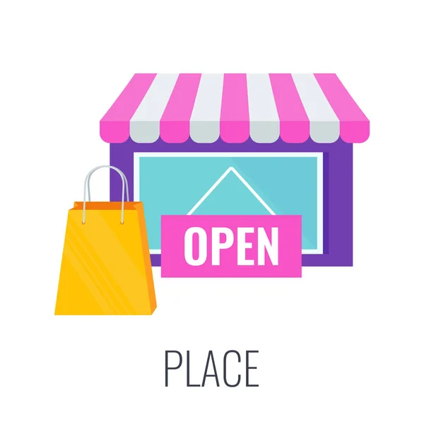 Lugar, loja infográficos pictograma. Quatro 4 PS marketing mix. —  Vetores de Stock