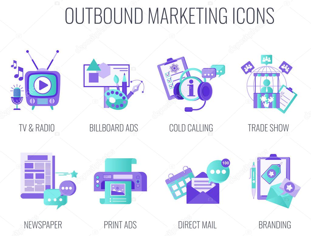 Outbound Infographics Marketing Icons. Flat vector illustration.