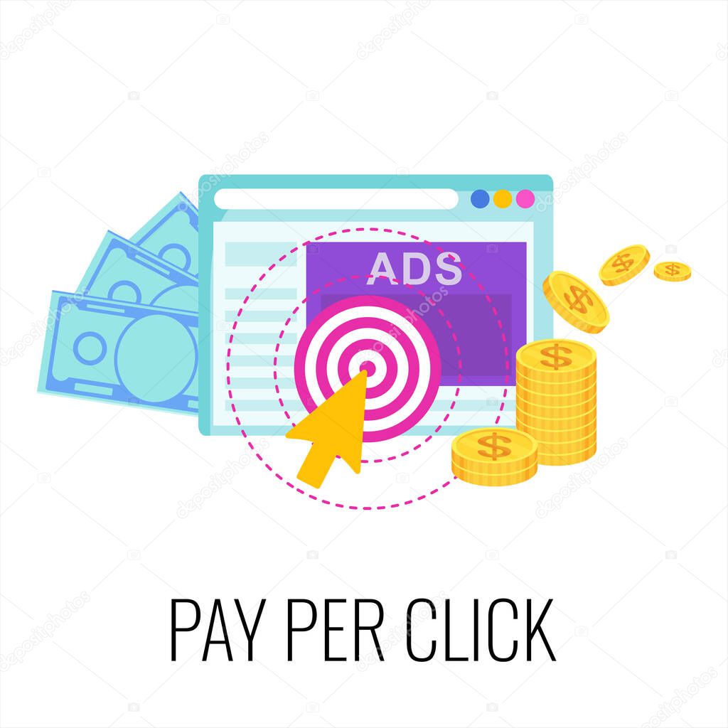 Pay per click infographics pictogram. Internet advertising model.