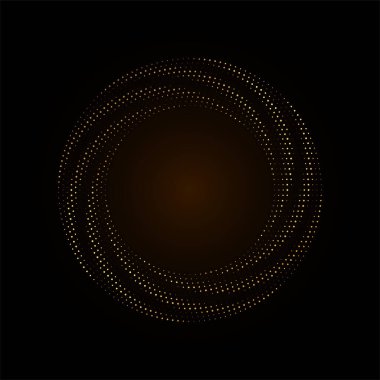 Altın yarı yuvarlak çerçeve. Altın lüks yarım tonlu daire logosu. Nokta amblemi. Noktalı doku kenarı. Konfeti patlaması. Vektör illüstrasyonu EPS10.