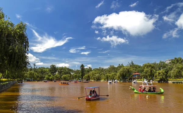 Gölet veya göl ve küçük kuğu tekneler ile Baguio şehir parkı