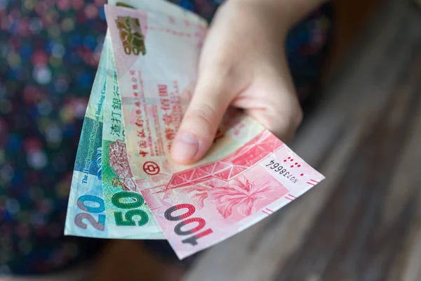 Hand Giving Hong Kong Dollars Hkd Cash — Stock Photo, Image