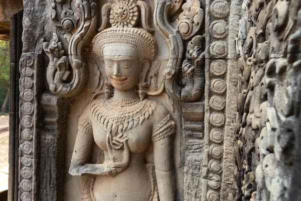 Siem Reap Camboja Janeiro 2017 Mural Mulher Apsara Parede Angkor — Fotografia de Stock