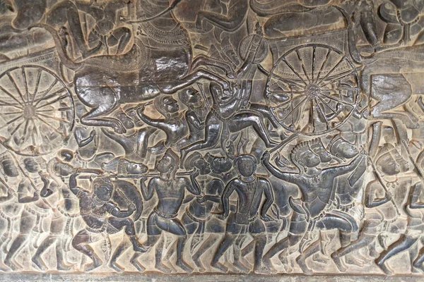 Bas Relief Väggmålning Khmer Kulturen Angkor Wat Temple Wall Kambodja — Stockfoto