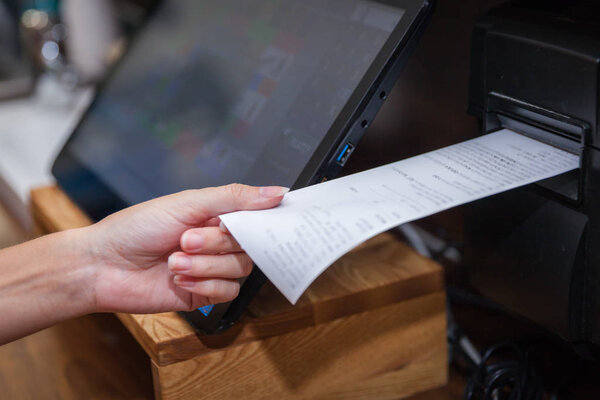 Touchscreen's cash register in the restaurant and commerce store