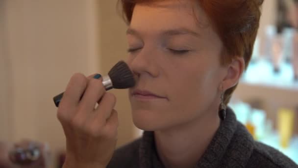 Vacker Kvinna Ansikte Perfekt Makeup Make Detalj Skönhet Flicka Med — Stockvideo