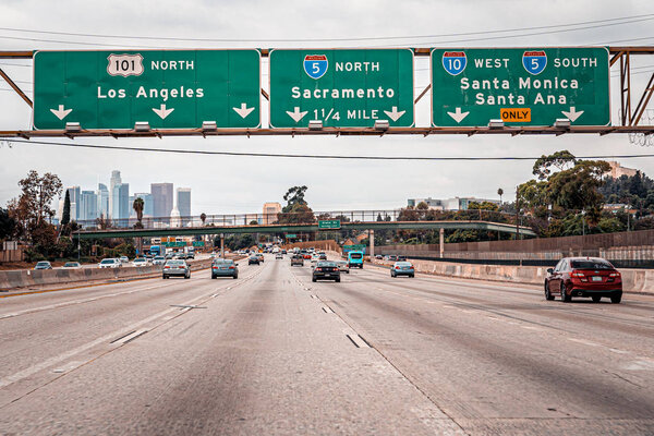 Highway towards downtown Los Angeles, California