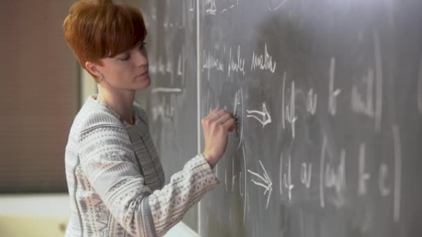 Mladý učitel přednáší na Matematické škole, píše křídu na tabuli