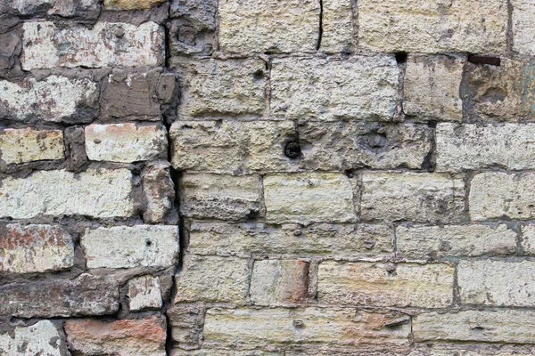 Den Gamla Väggen Beige Kurvor Tegelstenar Med Stor Spricka Historiska — Stockfoto