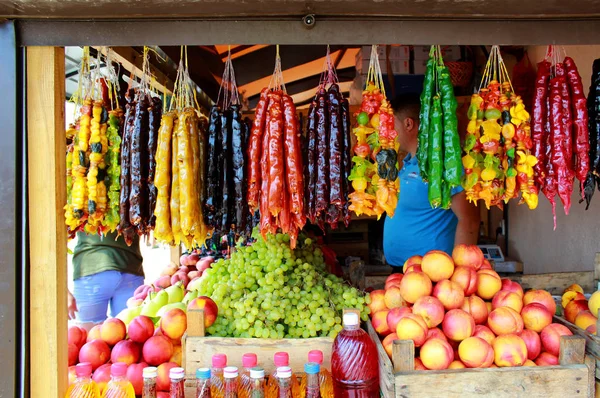 Churchkhela Melocotones Manzanas Uvas Dulces Caseros Georgianos Tradicionales Con Avellanas — Foto de Stock