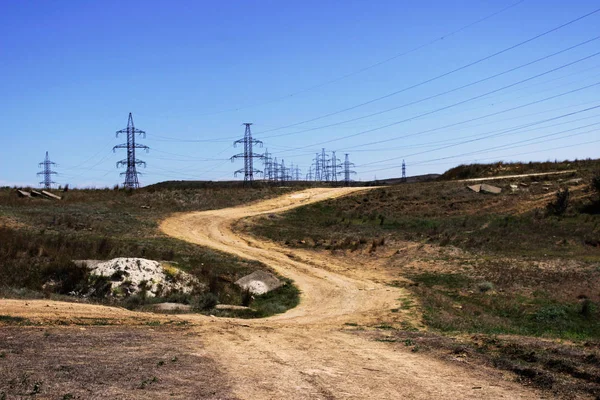 Veel Hoogspanningsleidingen Zoek Een Weg Naar Vallei Van Geesten Republiek — Stockfoto