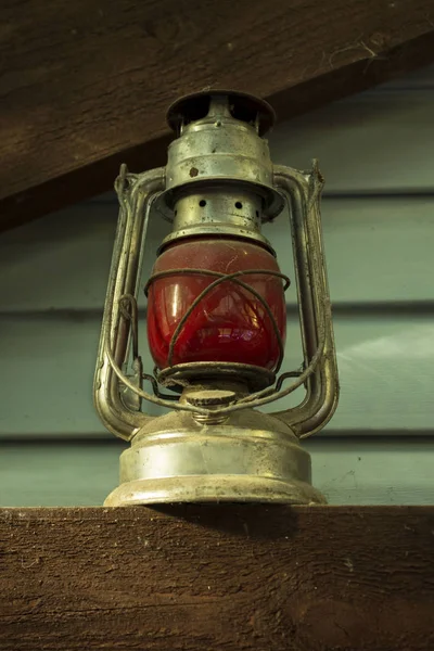 Old red Soviet kerosene lamp, which was hung on the last carriage of a freight train. rarity. Russia. — ストック写真