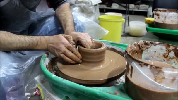 Mestre Búlgaro Com Anos Experiência Uma Roda Oleiro Com Ambas — Vídeo de Stock