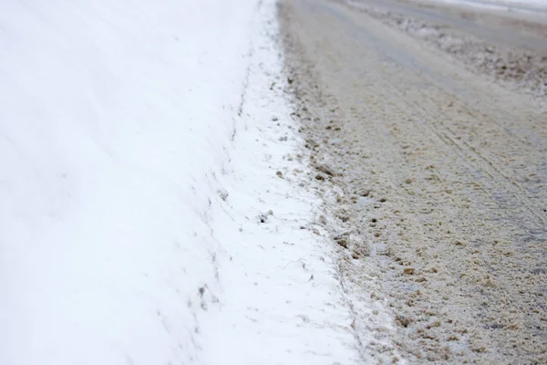 Problem Efter Snöfall Snö Stadsvägen Snögröt — Stockfoto