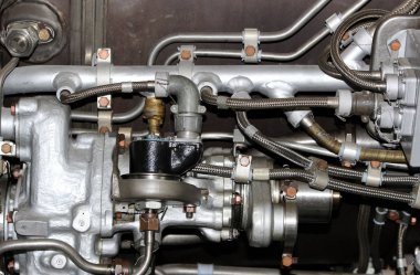 Uçak motorunun iç yapısı, ordu havacılığı, askeri uçaklar ve uzay endüstrisi. Müze parçası.