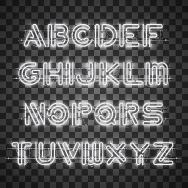 Parlak ve parlak beyaz Neon alfabesi ve rakam.