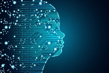 Büyük veri ve yapay zeka çocuk yüz kavramı.