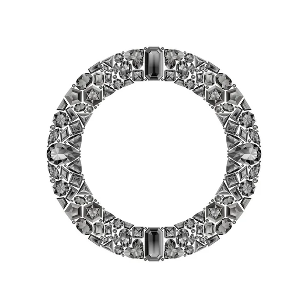 Karmaşık kesim ile gerçekçi beyaz elmas yapılmış yuvarlak çerçeve — Stok Vektör